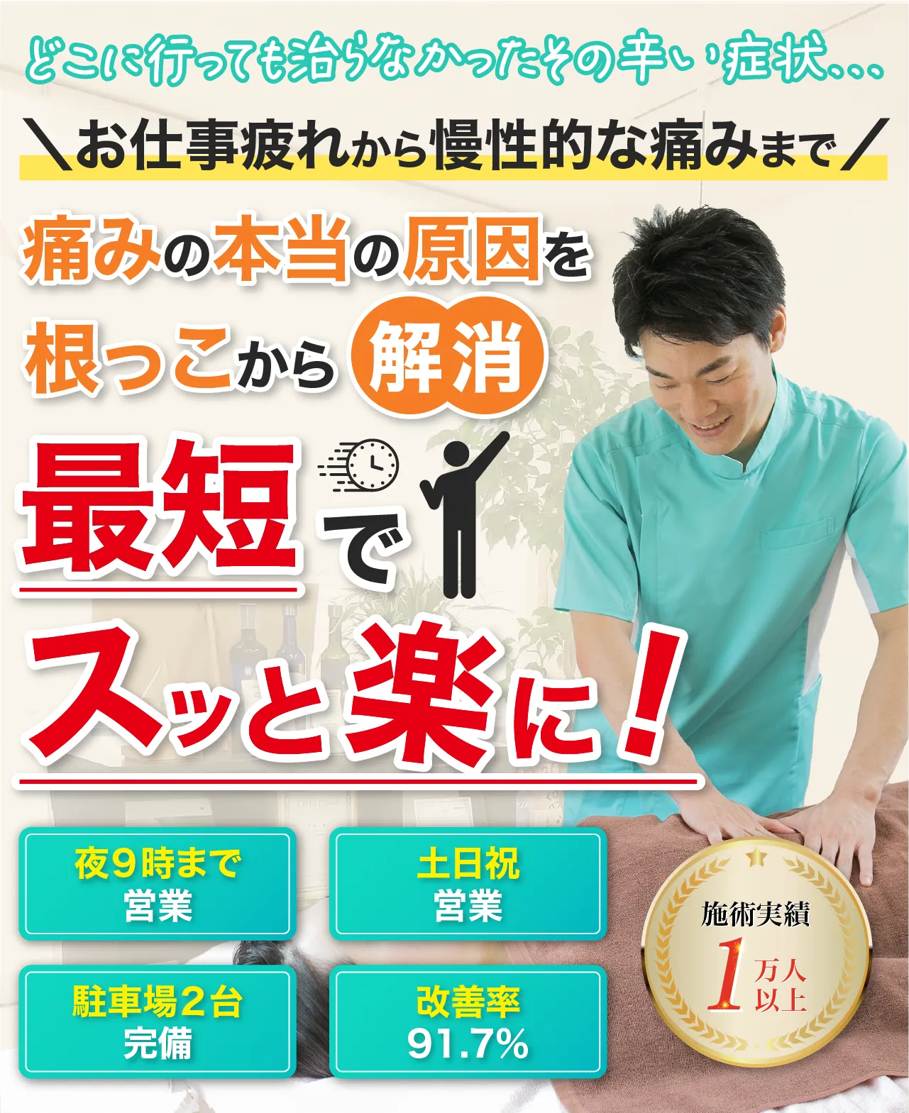 浜松市唯一の腰痛専門整体院で、お悩みの症状を最短でスッと楽に！